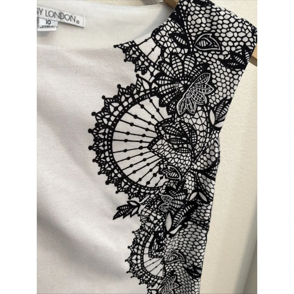 Maggy London Black and White Lace-Print Cap Sleeve Sheath Dress - Picture 3 of 11